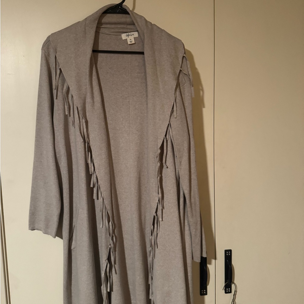 Style & Co. Gray Fringe Open Cardigan